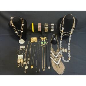 Vintage To Now Goldtone Jewelry Lot Necklace Brooch Bracelet Earrings Rings